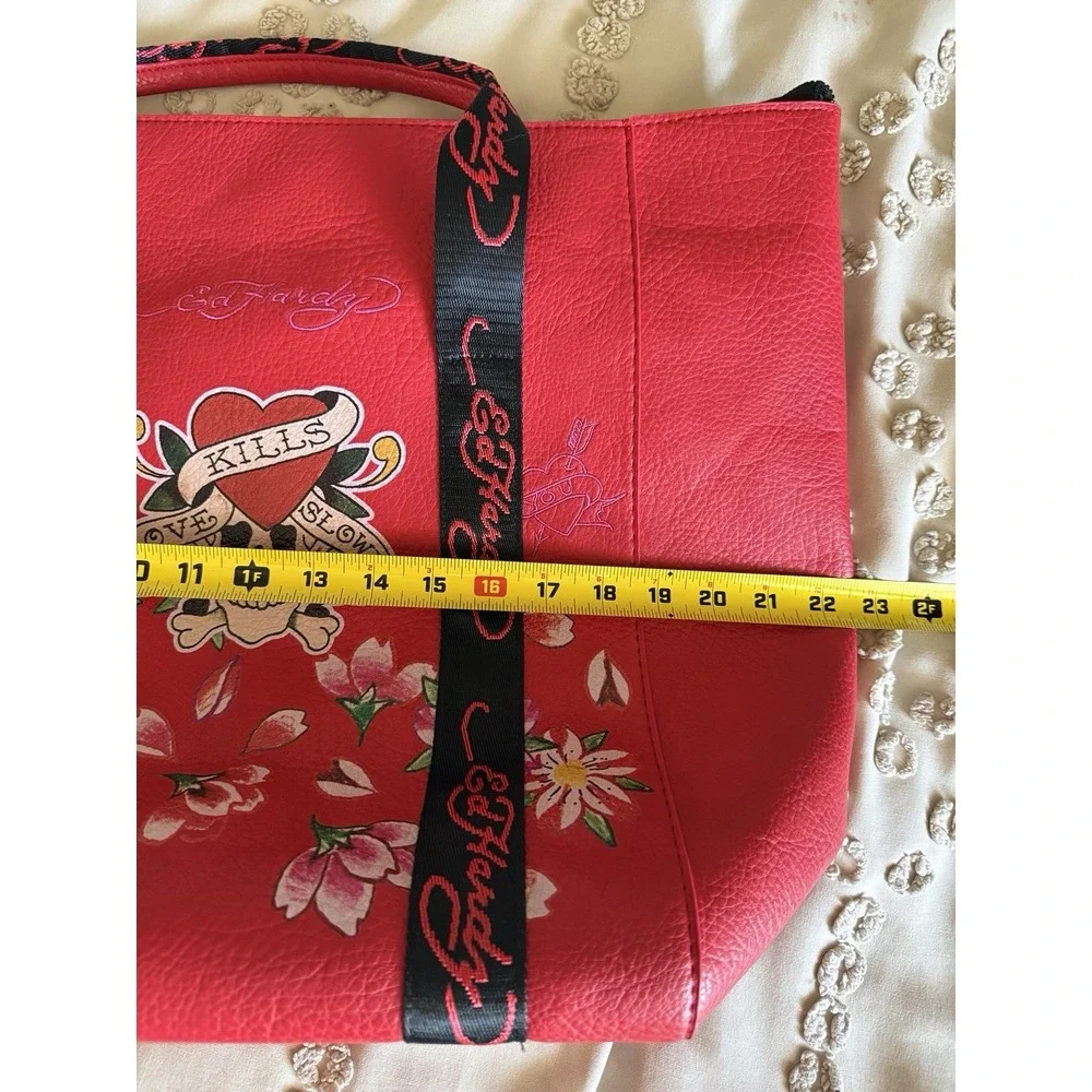 Ed Hardy Large Red Weekender Duffel Travel Tote Bag Skull Floral NWT Cherry Y2K